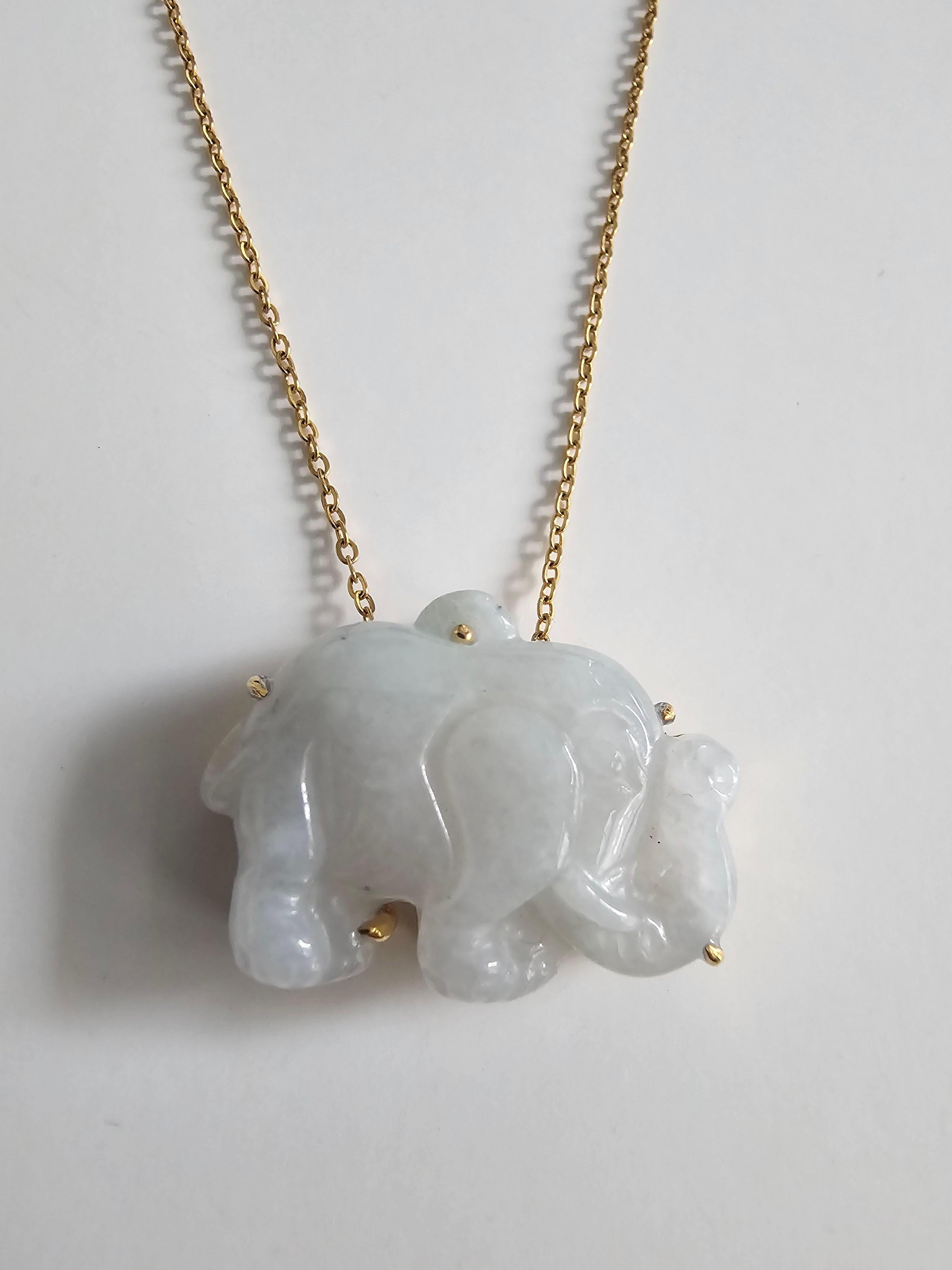 Divine Burmese A-Jadeite Elephant Brooch and Pendant with 18K Solid Yellow Gold For Sale 9