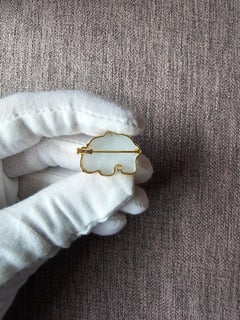 Divine Burmese A-Jadeite Elephant Brooch and Pendant with 18K Solid Yellow Gold