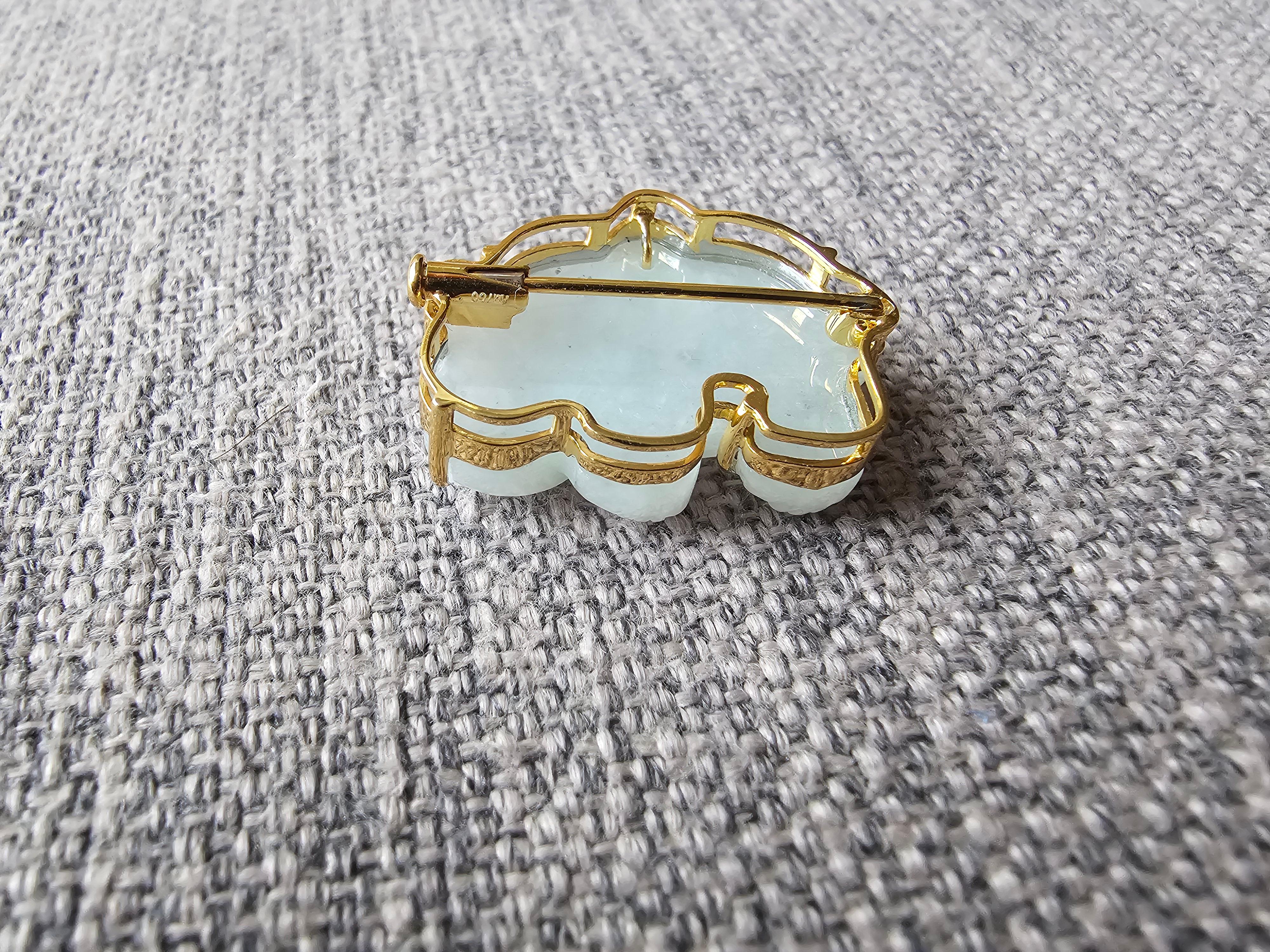 Divine Burmese A-Jadeite Elephant Brooch and Pendant with 18K Solid Yellow Gold For Sale 4