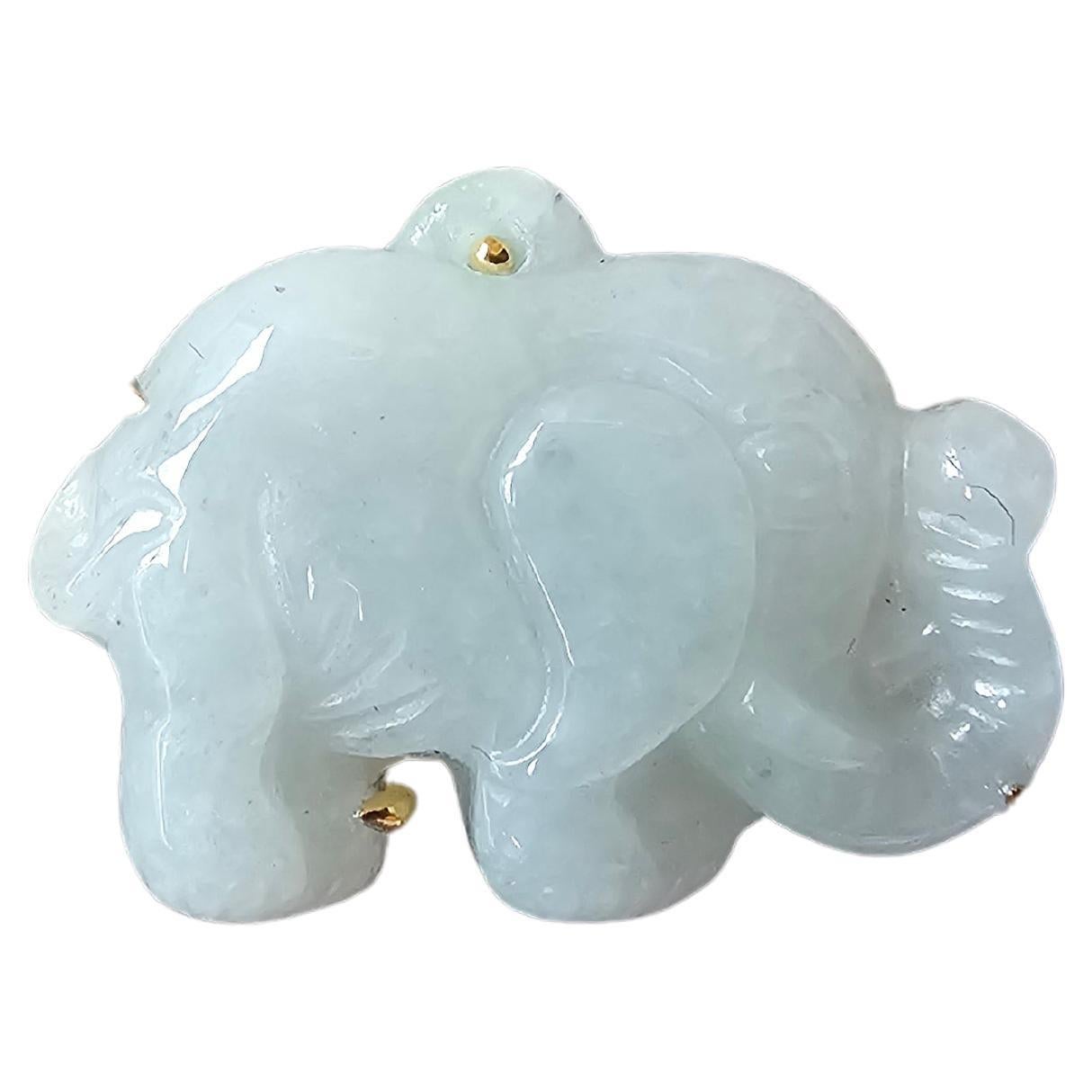 Divine Burmese A-Jadeite Elephant Brooch and Pendant with 18K Solid Yellow Gold For Sale