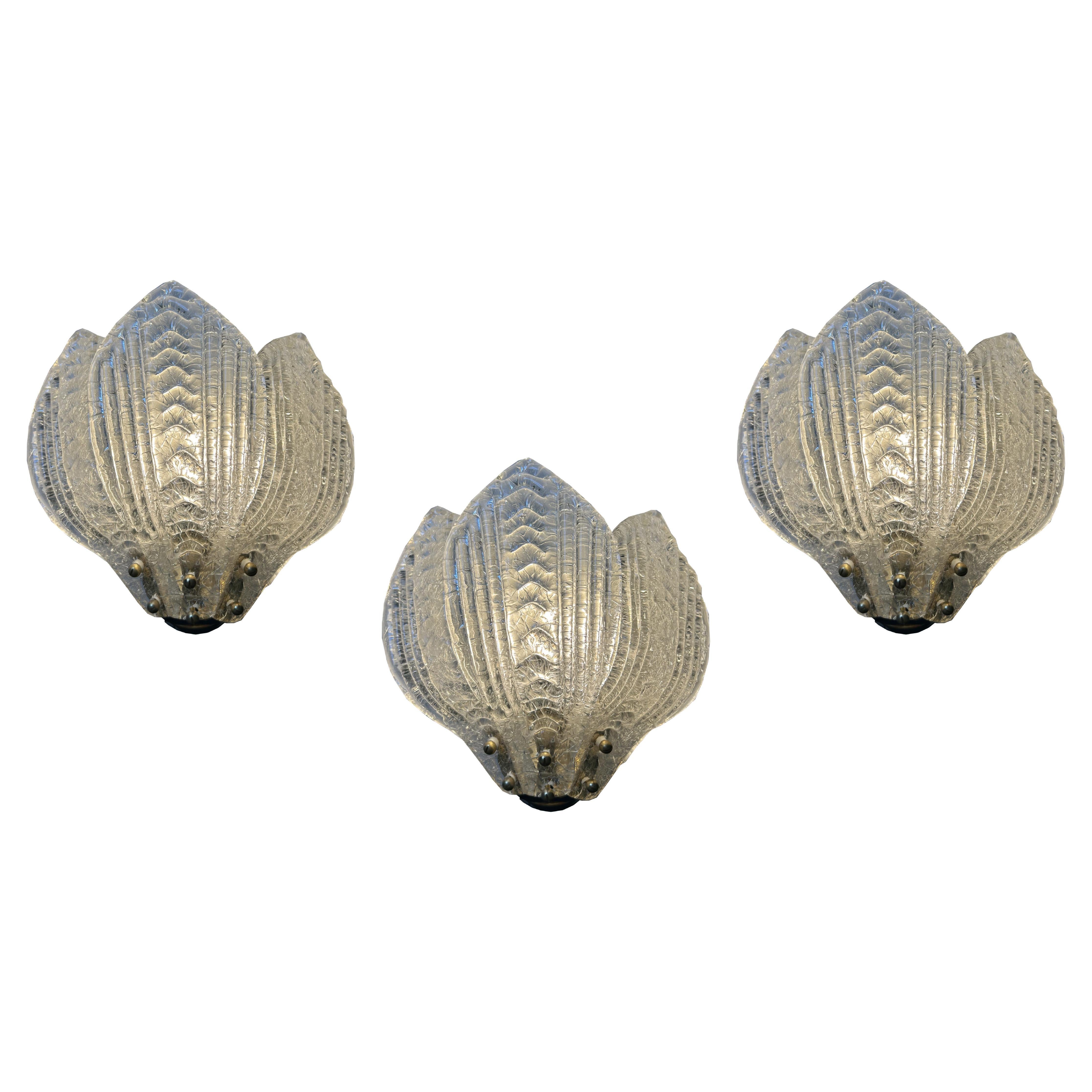 Papillons divins, ensemble de trois magnifiques appliques murales de Murano, années 1980 en vente