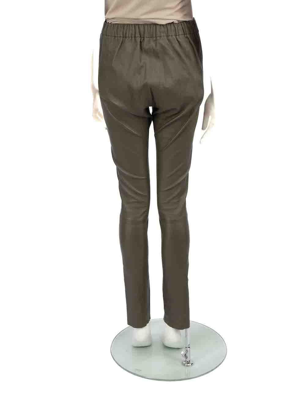 Divine Cashmere Green Leather Skinny Trousers Size S In Good Condition For Sale In London, GB