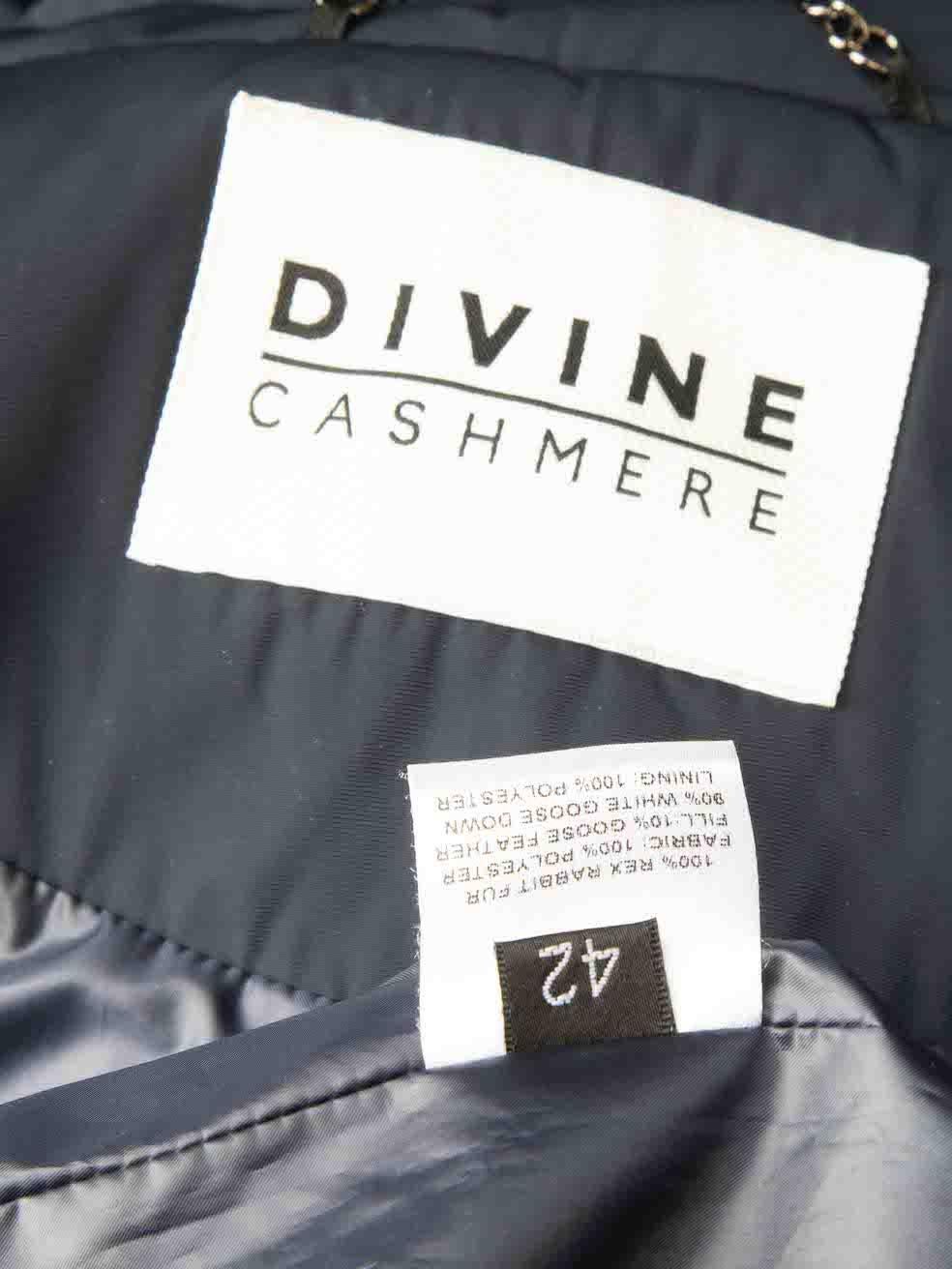 Women's Divine Cashmere Navy Rabbit Fur Trim Down Coat Size M For Sale