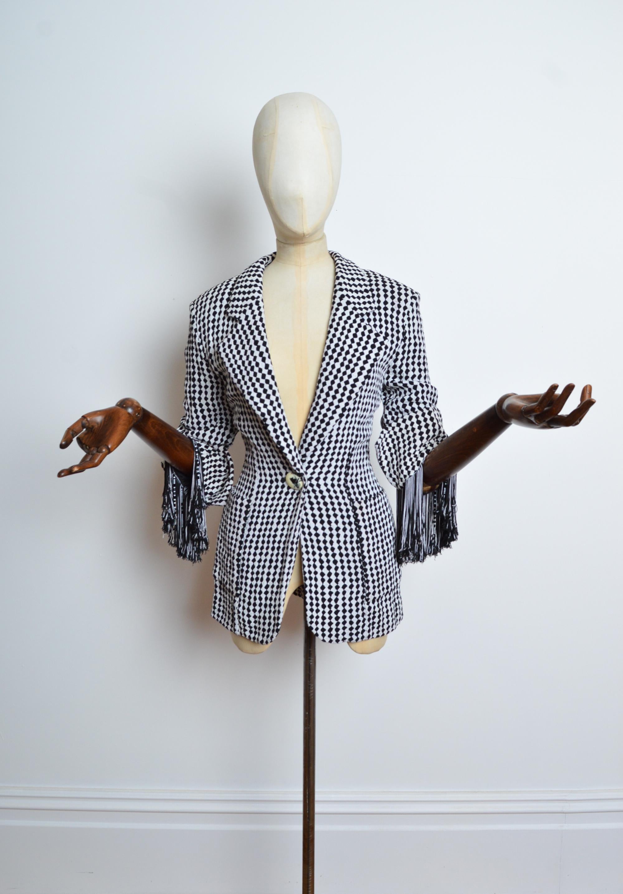 Divine Christian Dior by Gianfranco Ferré Black & White diamond Tailored blazer In Good Condition In Sheffield, GB