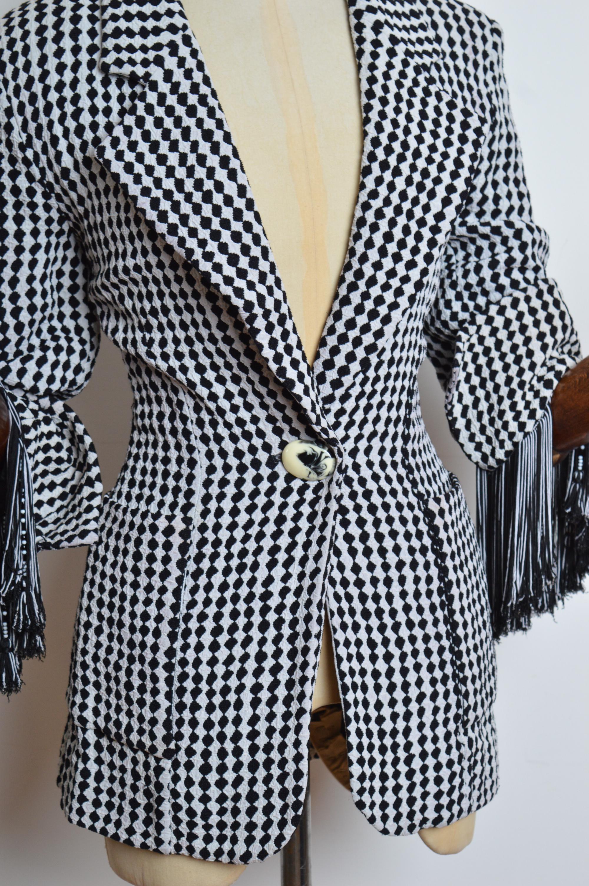 Women's Divine Christian Dior by Gianfranco Ferré Black & White diamond Tailored blazer