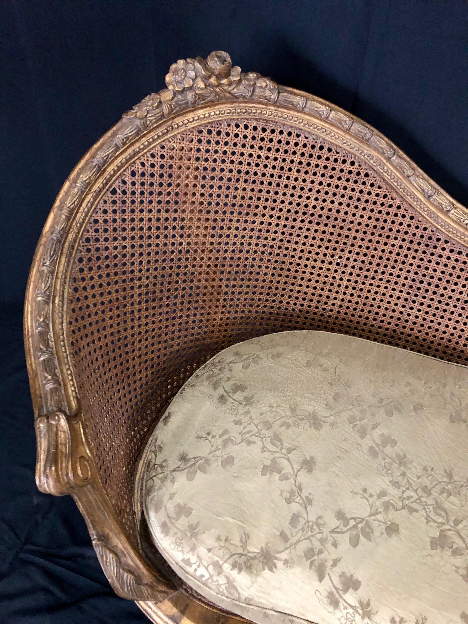Divine Curved Back French 19th Century Louis XV Style Gilt Caned Loveseat Settee 4