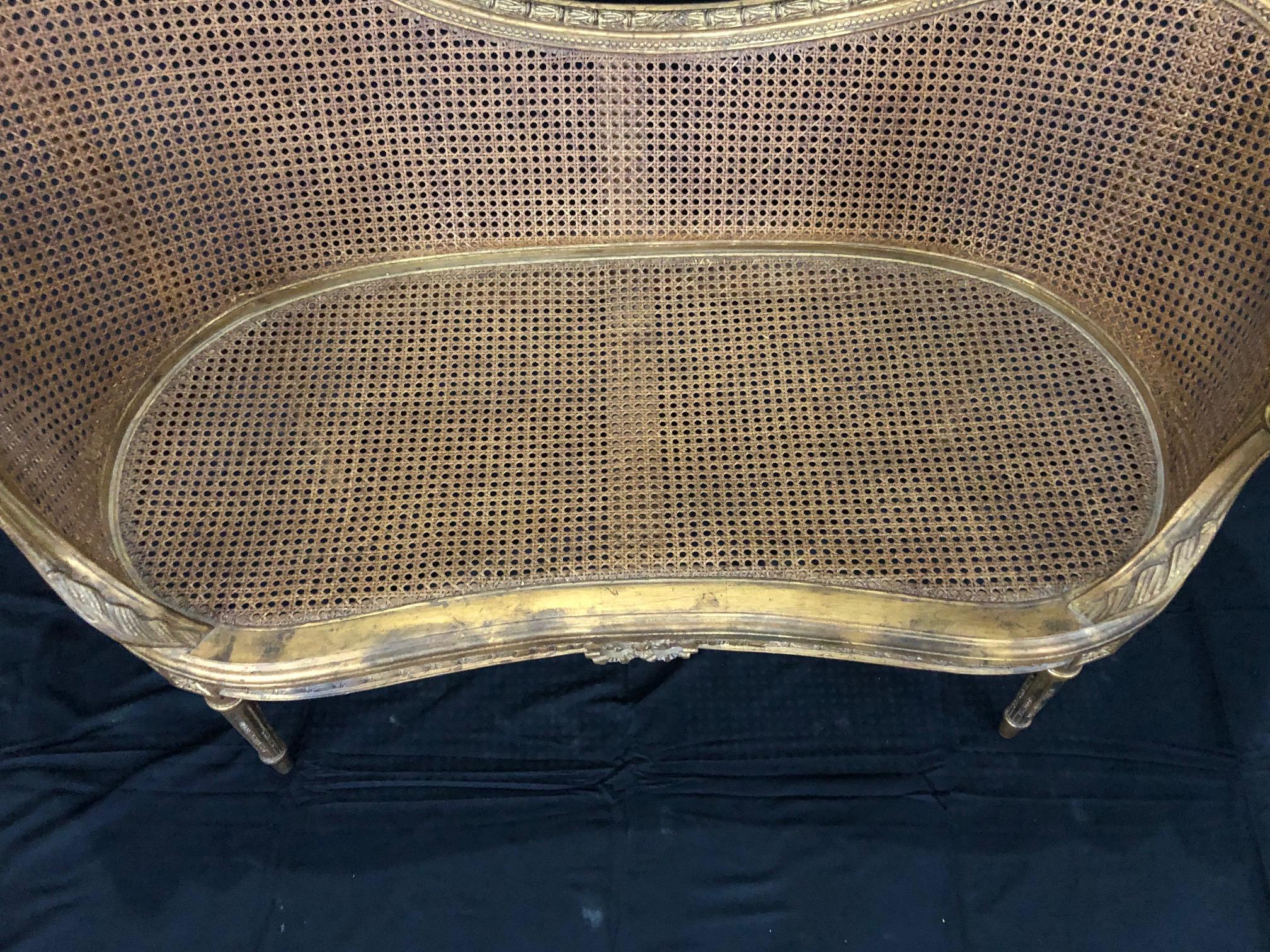Divine Curved Back French 19th Century Louis XV Style Gilt Caned Loveseat Settee 6