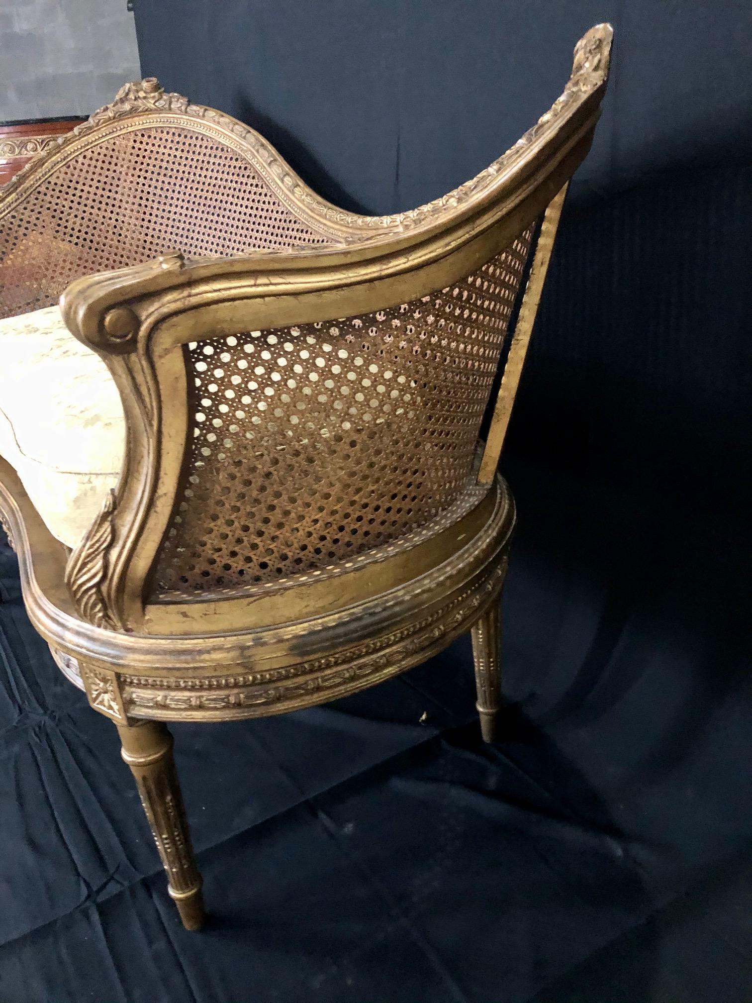Divine Curved Back French 19th Century Louis XV Style Gilt Caned Loveseat Settee 7