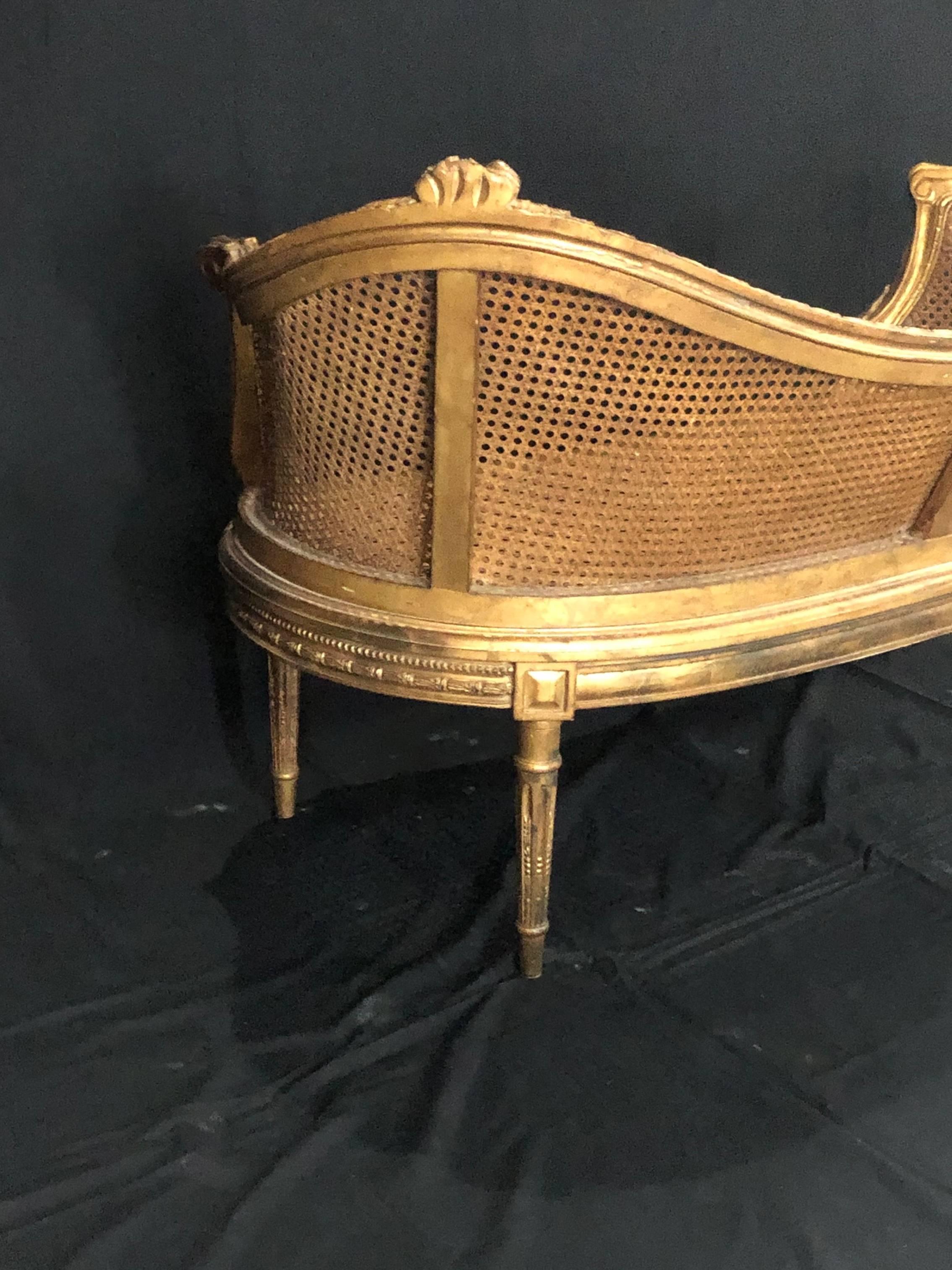 Divine Curved Back French 19th Century Louis XV Style Gilt Caned Loveseat Settee 8