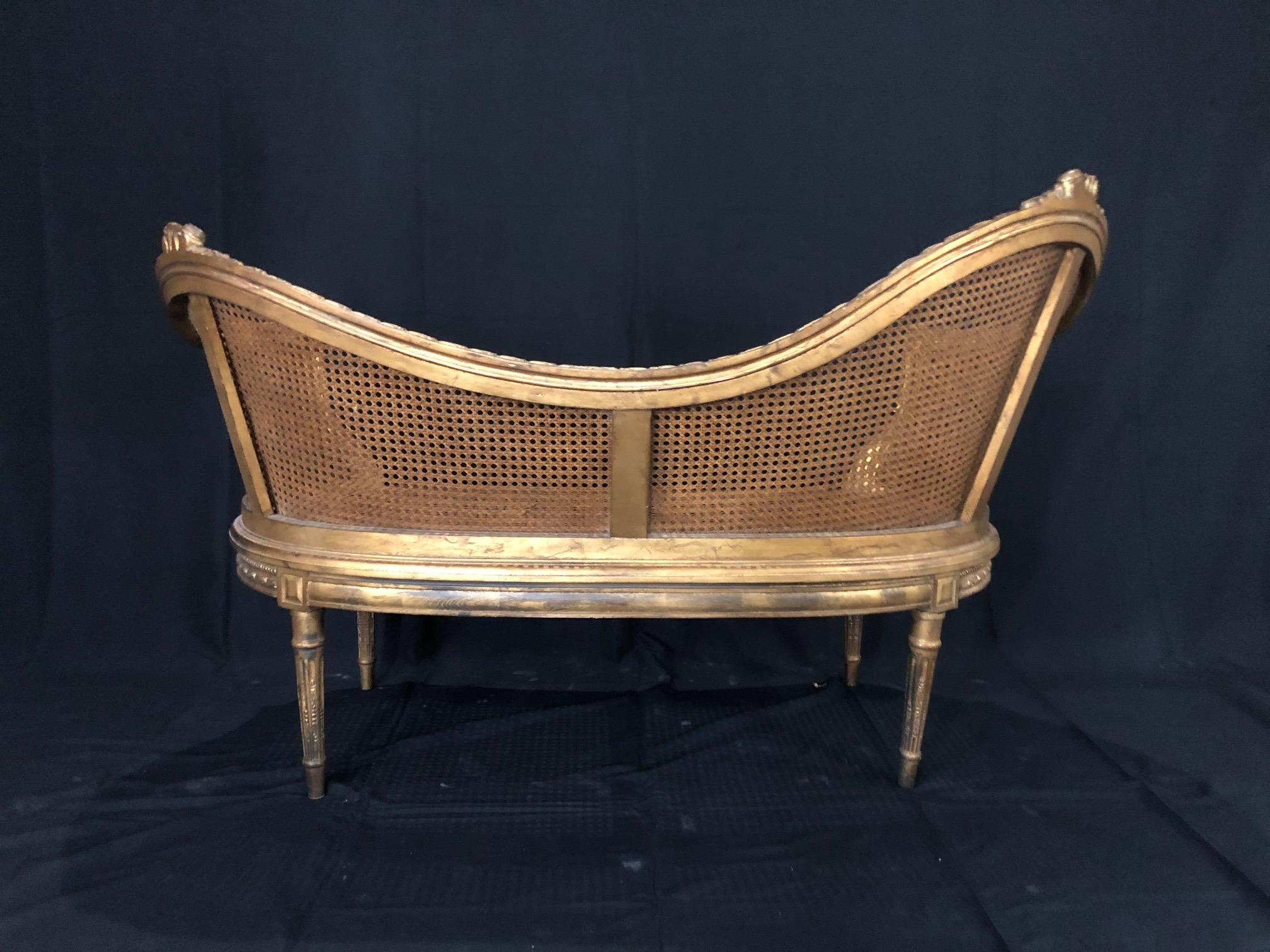 Divine Curved Back French 19th Century Louis XV Style Gilt Caned Loveseat Settee In Good Condition In Hopewell, NJ