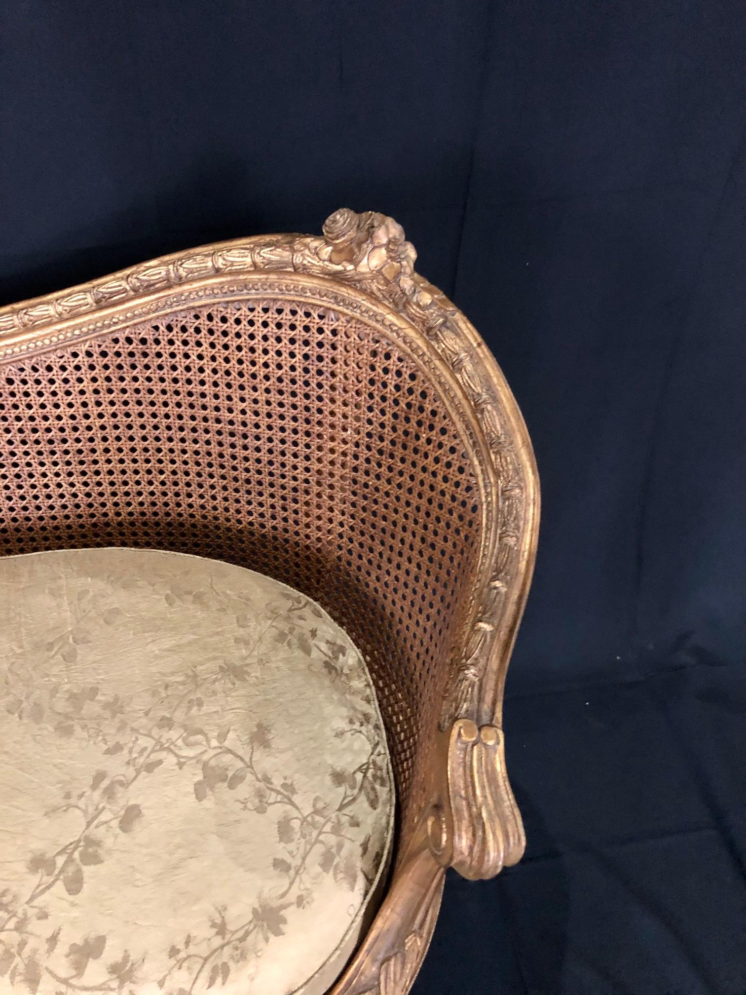 Divine Curved Back French 19th Century Louis XV Style Gilt Caned Loveseat Settee 3