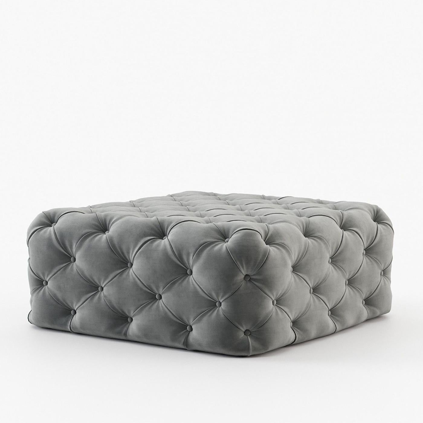 Hand-Crafted Divine Grey Velvet Pouf For Sale
