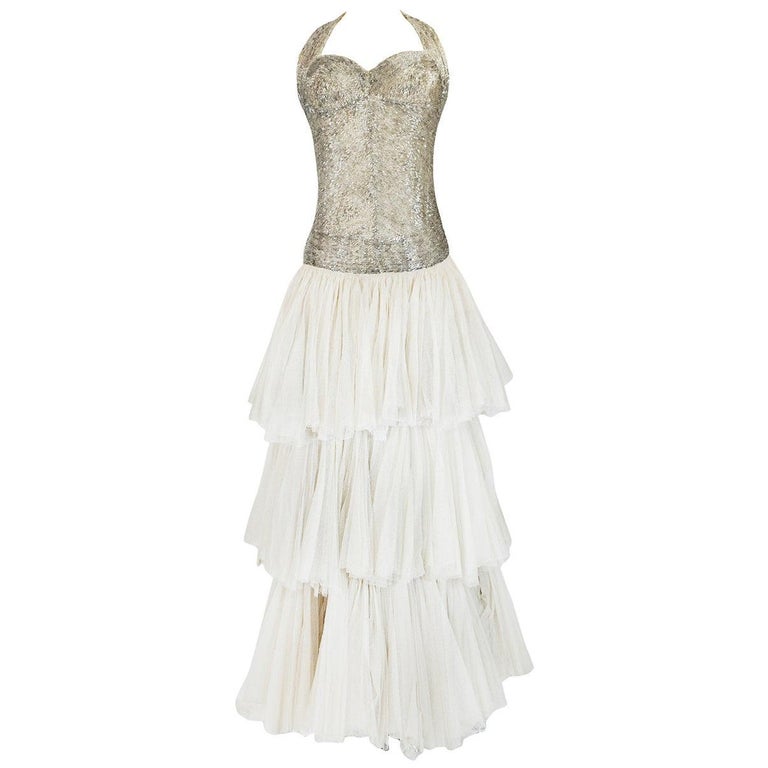 Divine Late 1920s Hand Beaded and Silk Tulle Princess Gown For Sale at ...