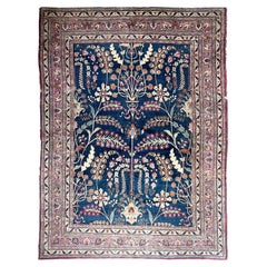 Divine Midnight Indigo Tree of Life Rug, circa 1930
s