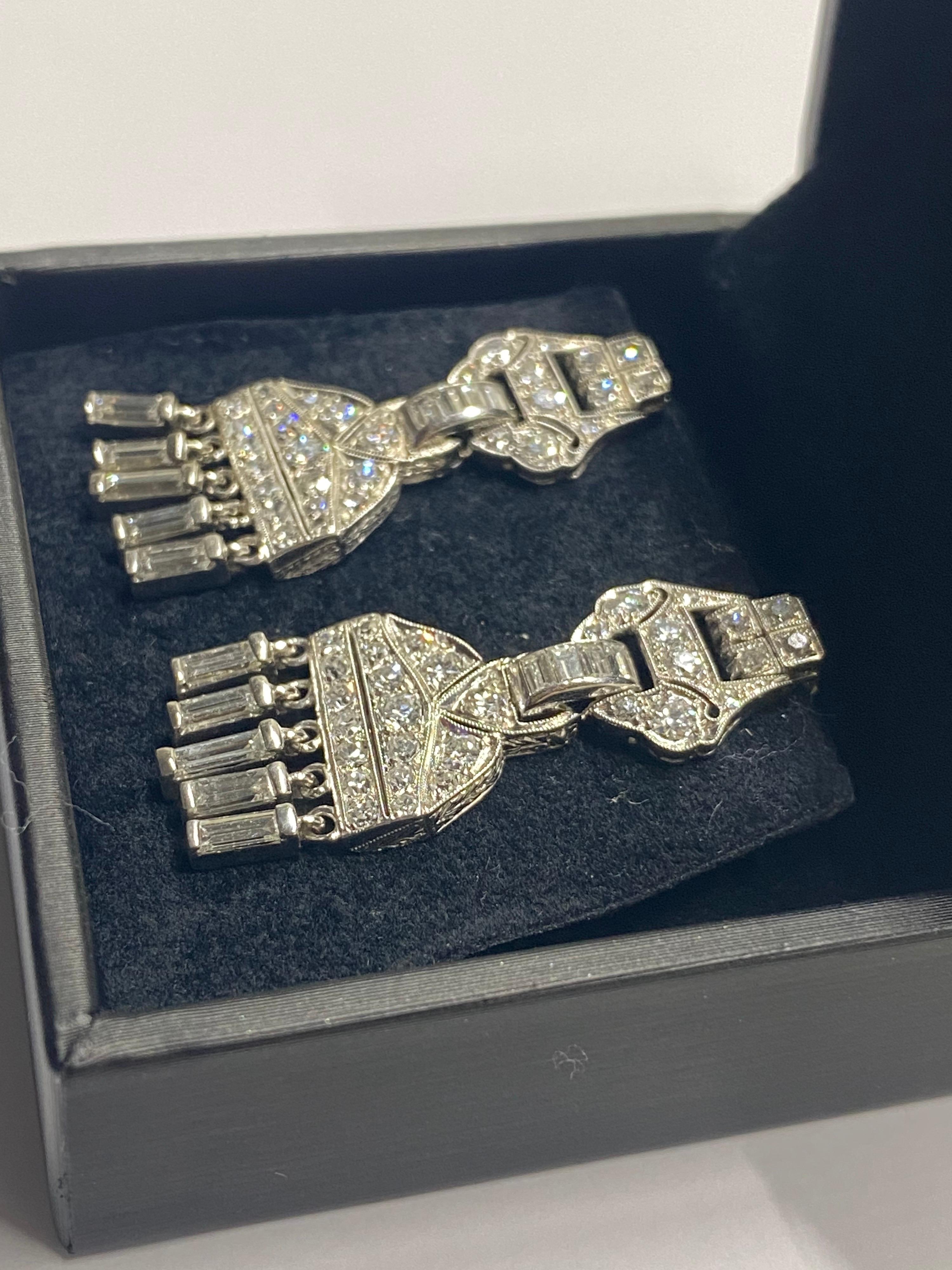 Mindi Mond 3 Carat Diamond Art Deco Platinum Chandelier Dangle Earrings For Sale 1