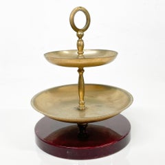 Divine Red Goatskin and Brass Two Tiered Candy Dish by Aldo Tura Milano, 1960s