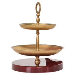 Divine Red Goatskin and Brass Two Tiered Candy Dish by Aldo Tura Milano, 1960s