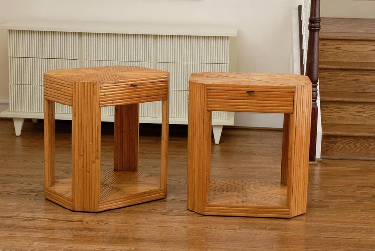Unknown Divine Restored Pair of Vintage Split Bamboo End Tables, circa 1975 For Sale