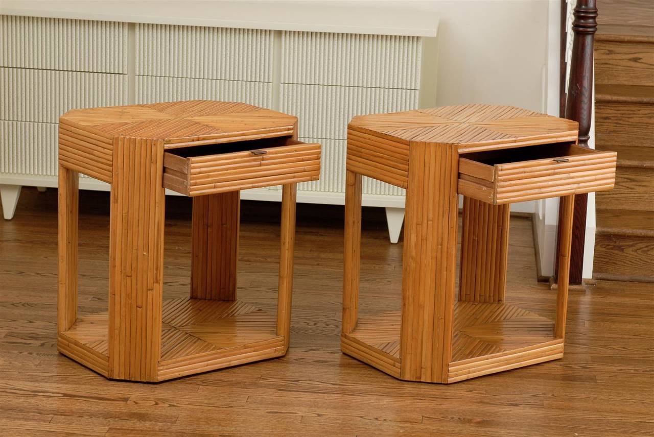 Divine Restored Pair of Vintage Split Bamboo End Tables, circa 1975 For Sale 1