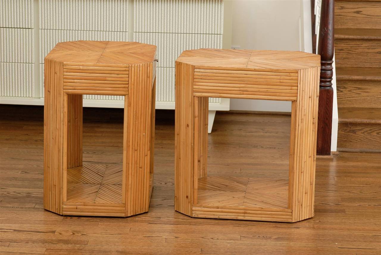 Divine Restored Pair of Vintage Split Bamboo End Tables, circa 1975 For Sale 2