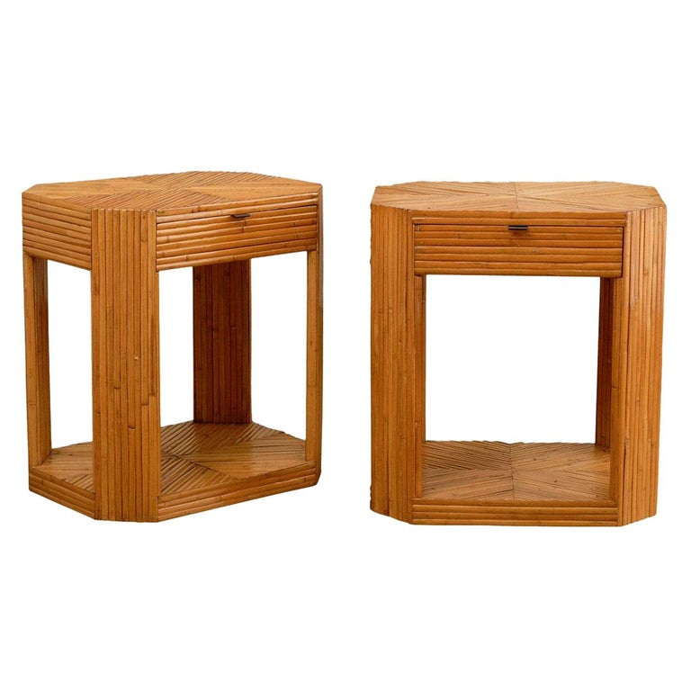 Divine Restored Pair of Vintage Split Bamboo End Tables, circa 1975 For Sale