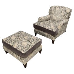 Divine William Yeoward “Percy” Armchair & Footstool in Patterned Velvet