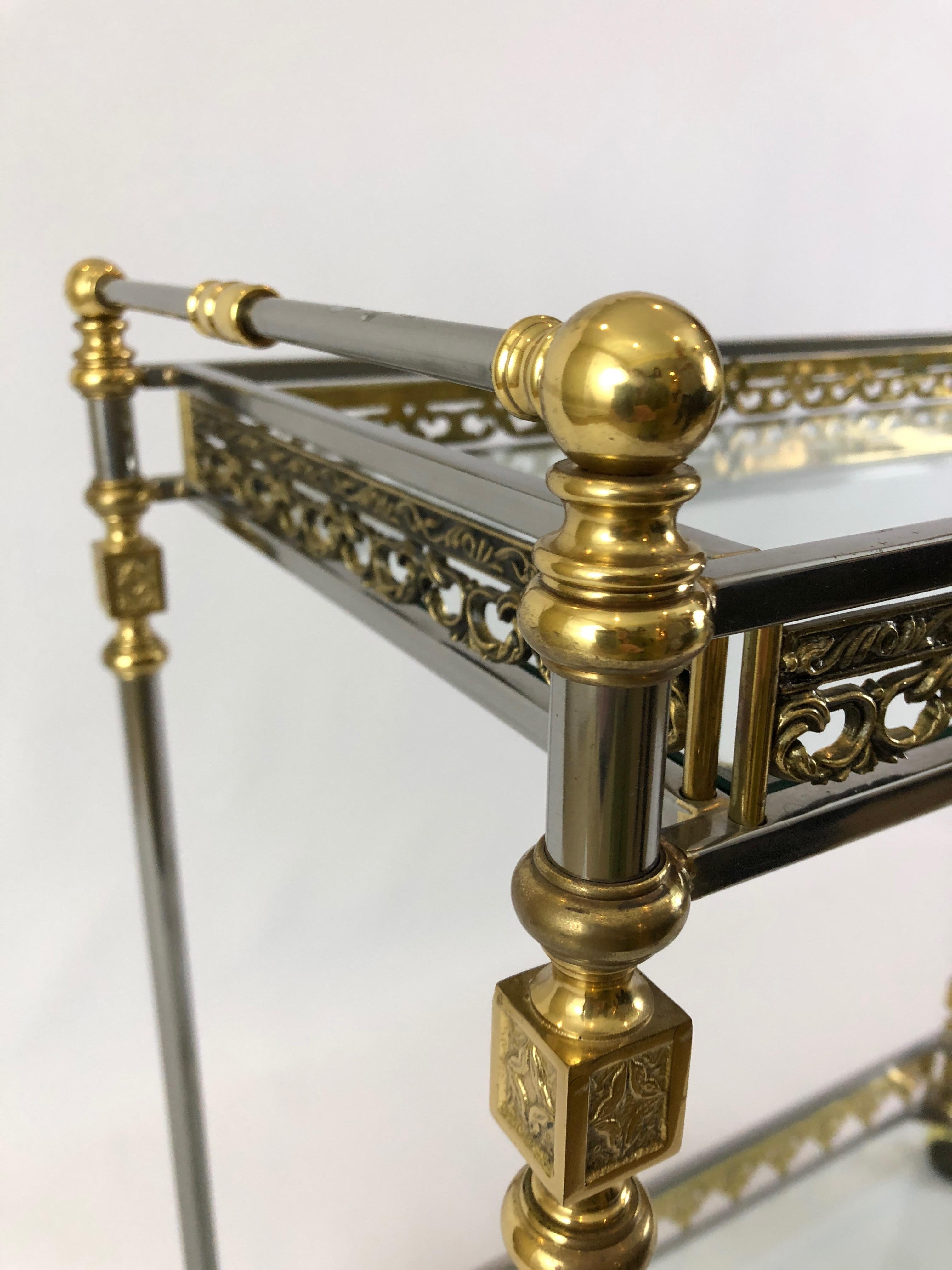 Divinely Elegant Italian Brass and Nickel Bar Cart 6
