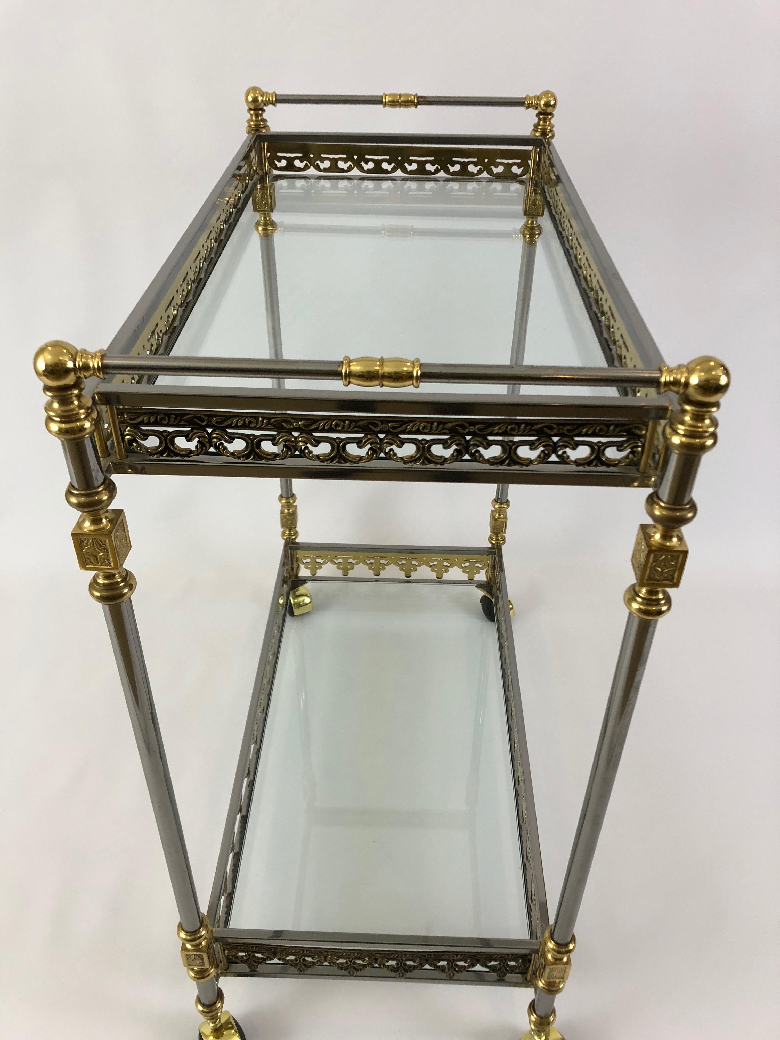 Divinely Elegant Italian Brass and Nickel Bar Cart In Good Condition In Hopewell, NJ