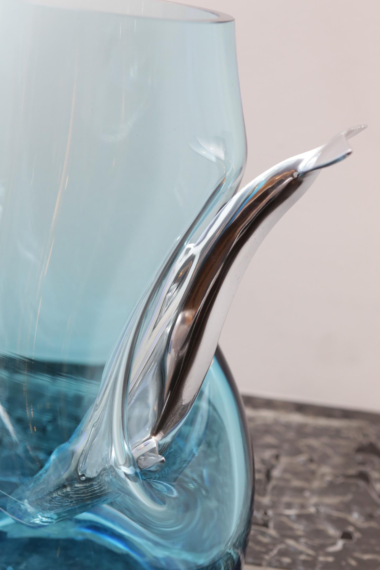 Diving Whale Blue Vase For Sale 3
