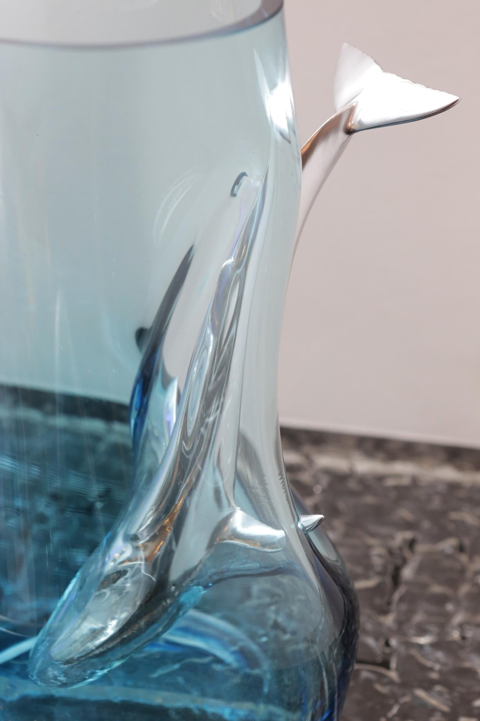 French Diving Whale Blue Vase For Sale