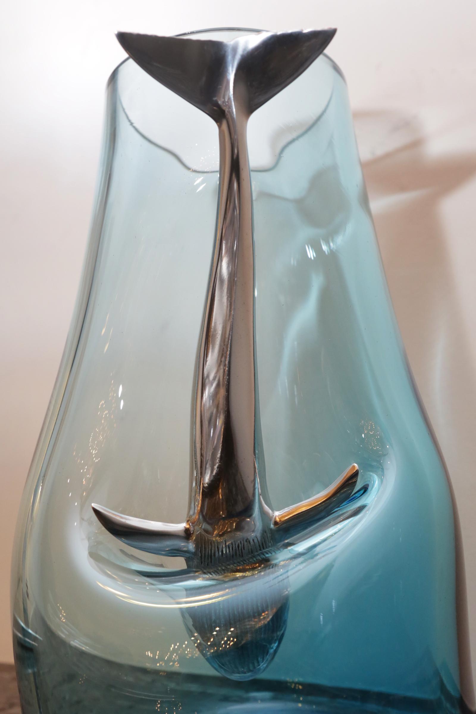 Hand-Crafted Diving Whale Blue Vase For Sale
