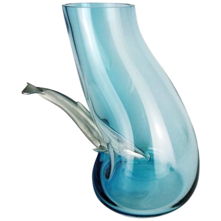 Diving Whale Blue Vase For Sale