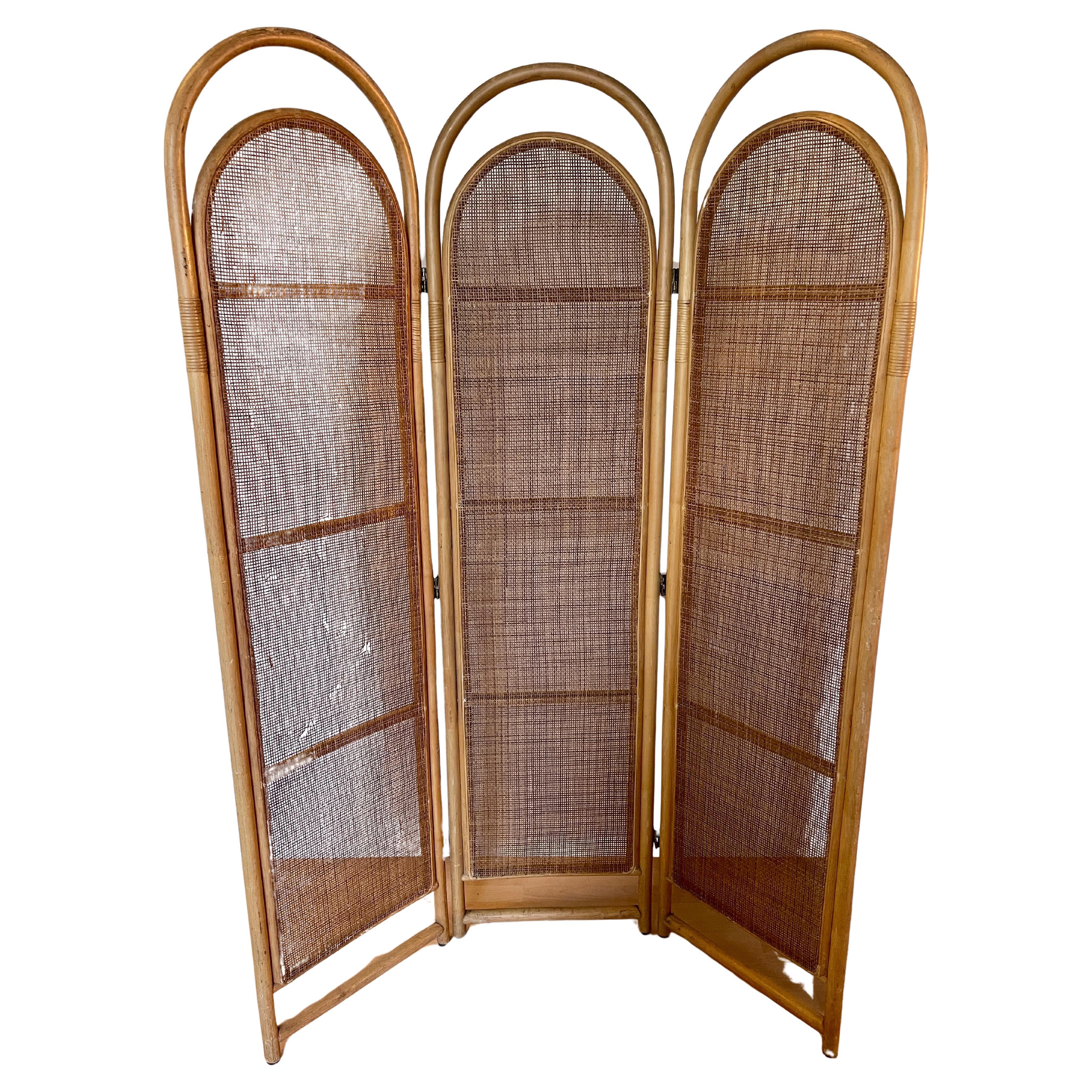 Divisirio italiano in rattan e vimini vintage anni '80