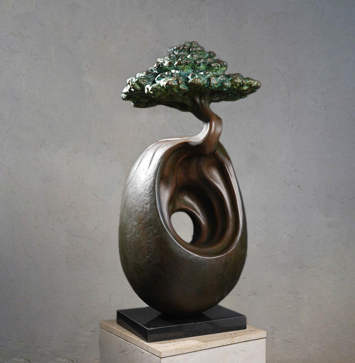 Seed of Creation, Copper Skin, Granite Base, Stone Composite "In Stock" - Art by Divyendu Anand