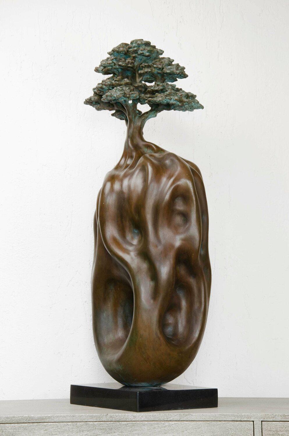 The Zen Tree, Oxidised Bronze over Stone Composite Granite Base 