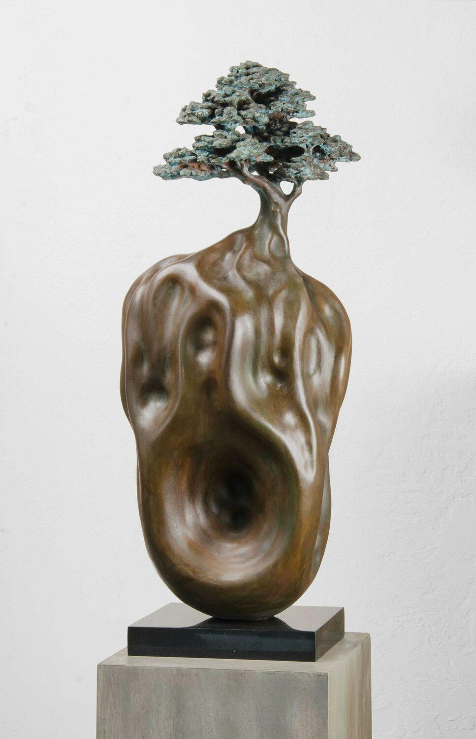 The Zen Tree, Oxidised Bronze over Stone Composite Granite Base 