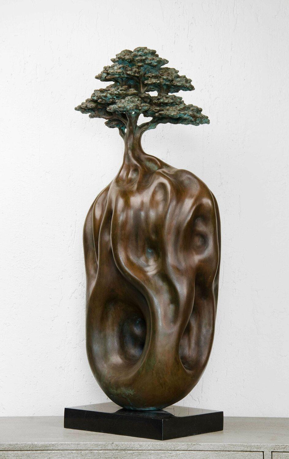 The Zen Tree, Oxidised Bronze over Stone Composite Granite Base 