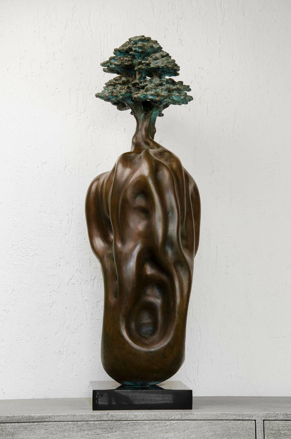 Divyendu Anand - The Zen Tree, Edition 9 / 9
Oxidised Bronze over Stone Composite Granite Base
H 34 x W 13.5 x D 9.5 inches, 2021

Growing up with the thoughts of altruism, idealism and beauty, Divyendu joined NIFT, Delhi after high school. He