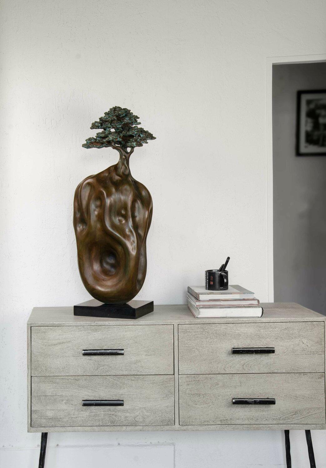 The Zen Tree, Oxidised Bronze over Stone Composite Granite Base 