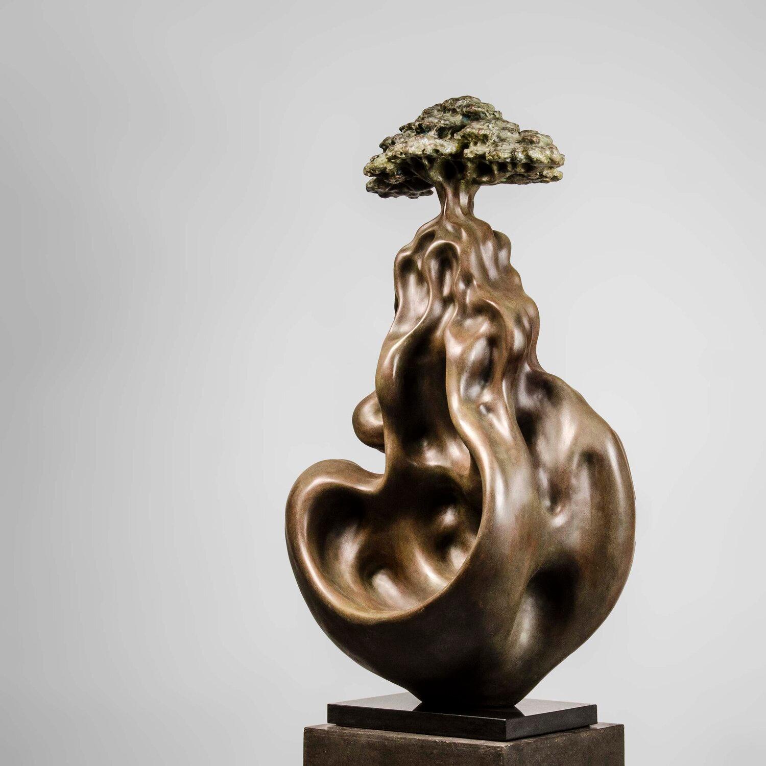 Árbol de la Sabiduría Pintado a Mano y Patinado sobre Piel de Metal por Artista Indio 