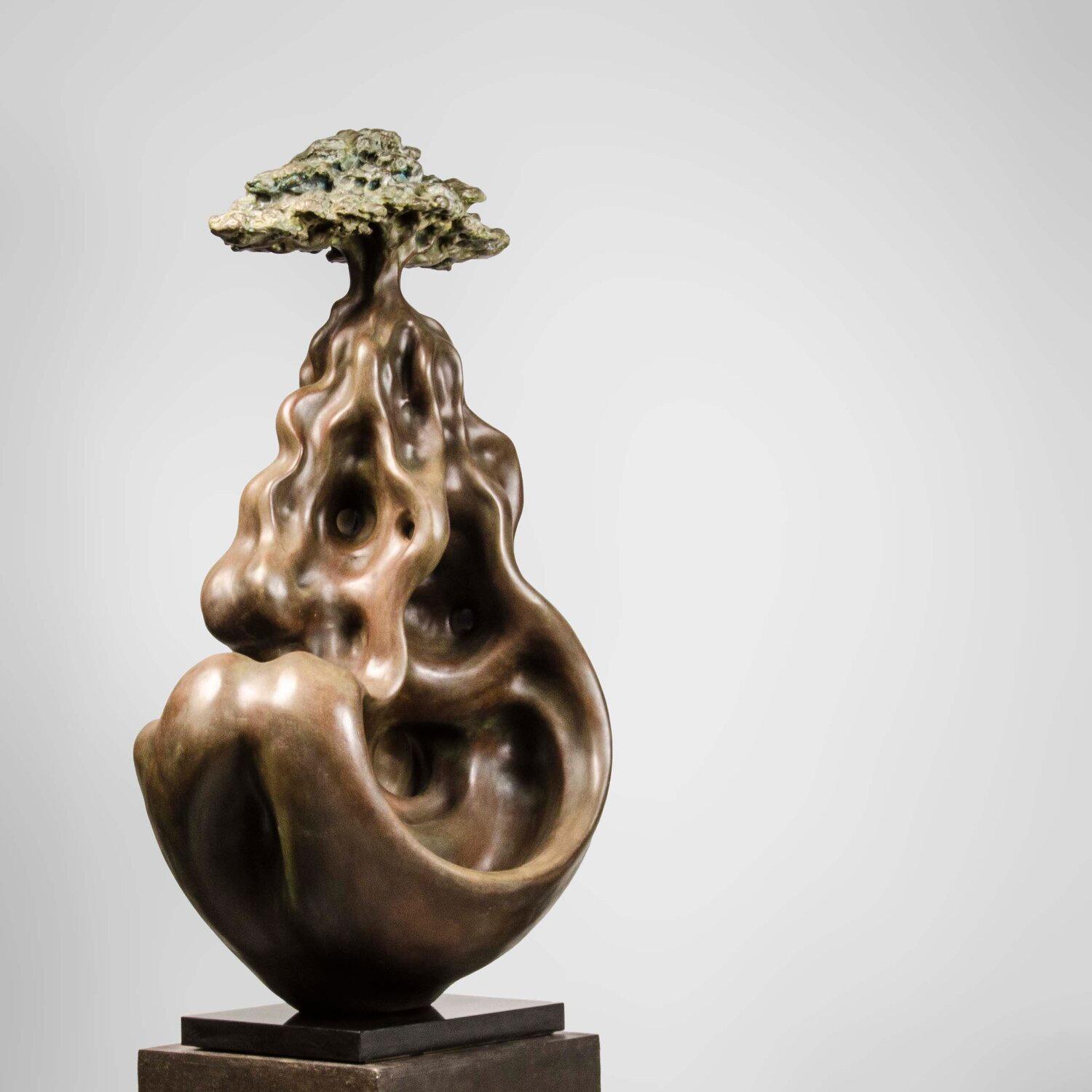 Árbol de la Sabiduría Pintado a Mano y Patinado sobre Piel de Metal por Artista Indio 