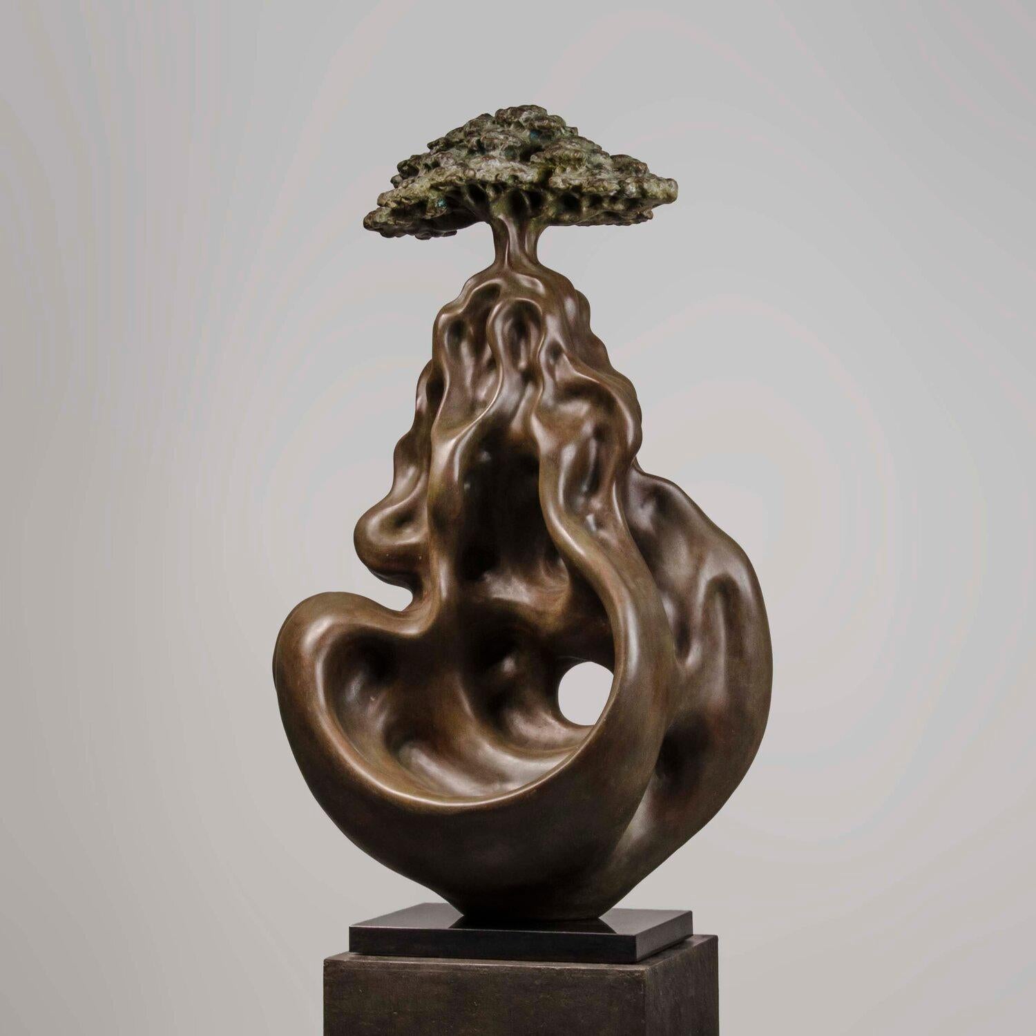Árbol de la Sabiduría Pintado a Mano y Patinado sobre Piel de Metal por Artista Indio 