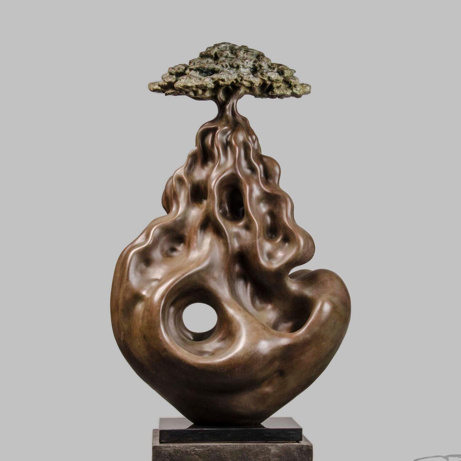Árbol de la Sabiduría Pintado a Mano y Patinado sobre Piel de Metal por Artista Indio 