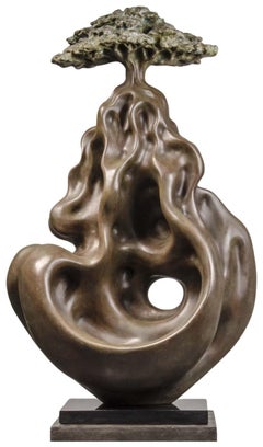 Wisdom Tree Handgemälde und Patina über Metallhaut des indischen Künstlers „In Stock“