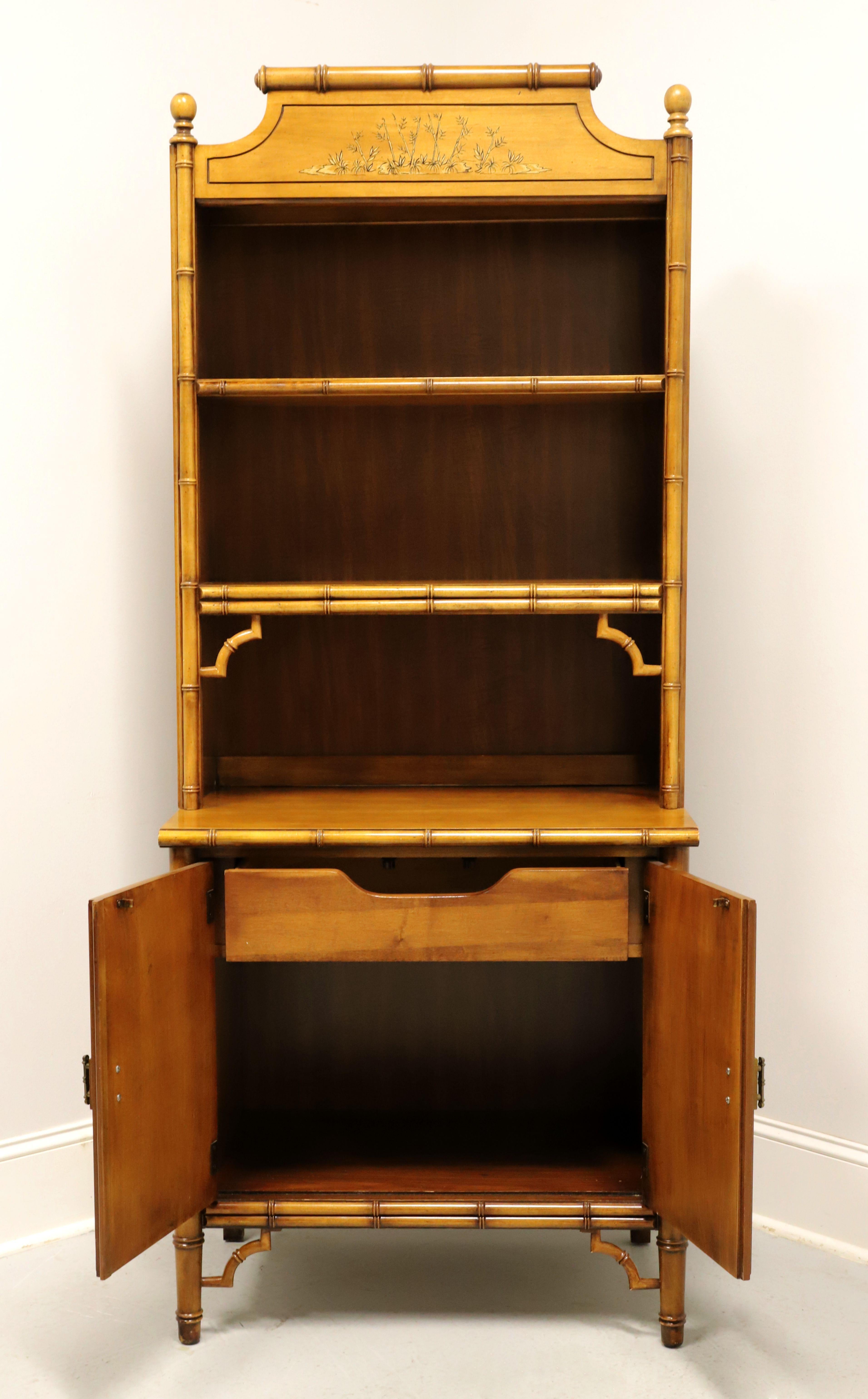 DIXIE Aloha Faux Bamboo Asian Chinoiserie Hand Painted Bookcase with Cabinet In Good Condition In Charlotte, NC