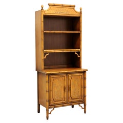 Dixie Aloha Faux Bamboo Asian Chinoiserie Hand Painted Bookcase with Cabinet