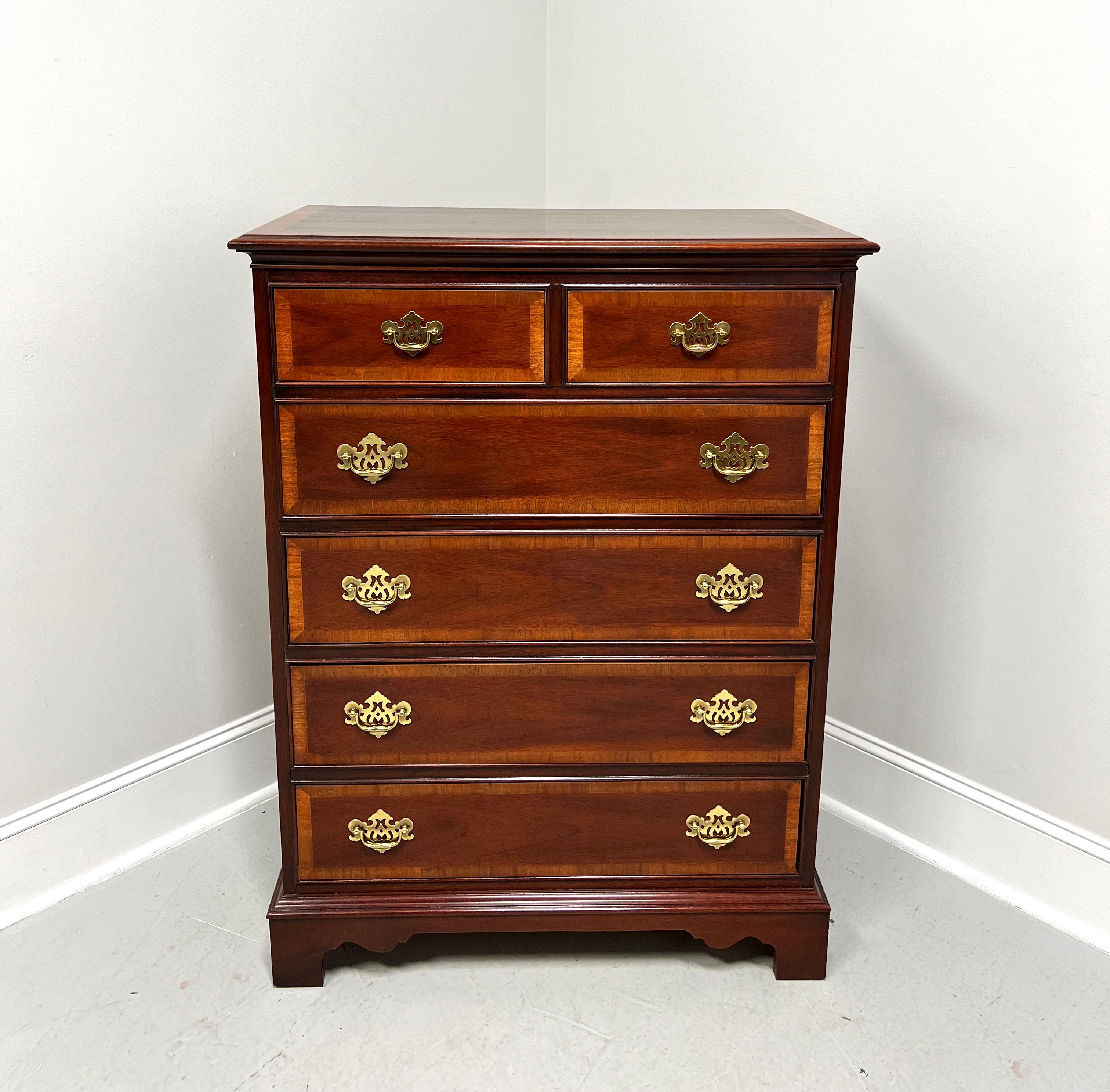 DIXIE Banded Mahogany Chippendale Chest of Six Drawers - B In Good Condition For Sale In Charlotte, NC