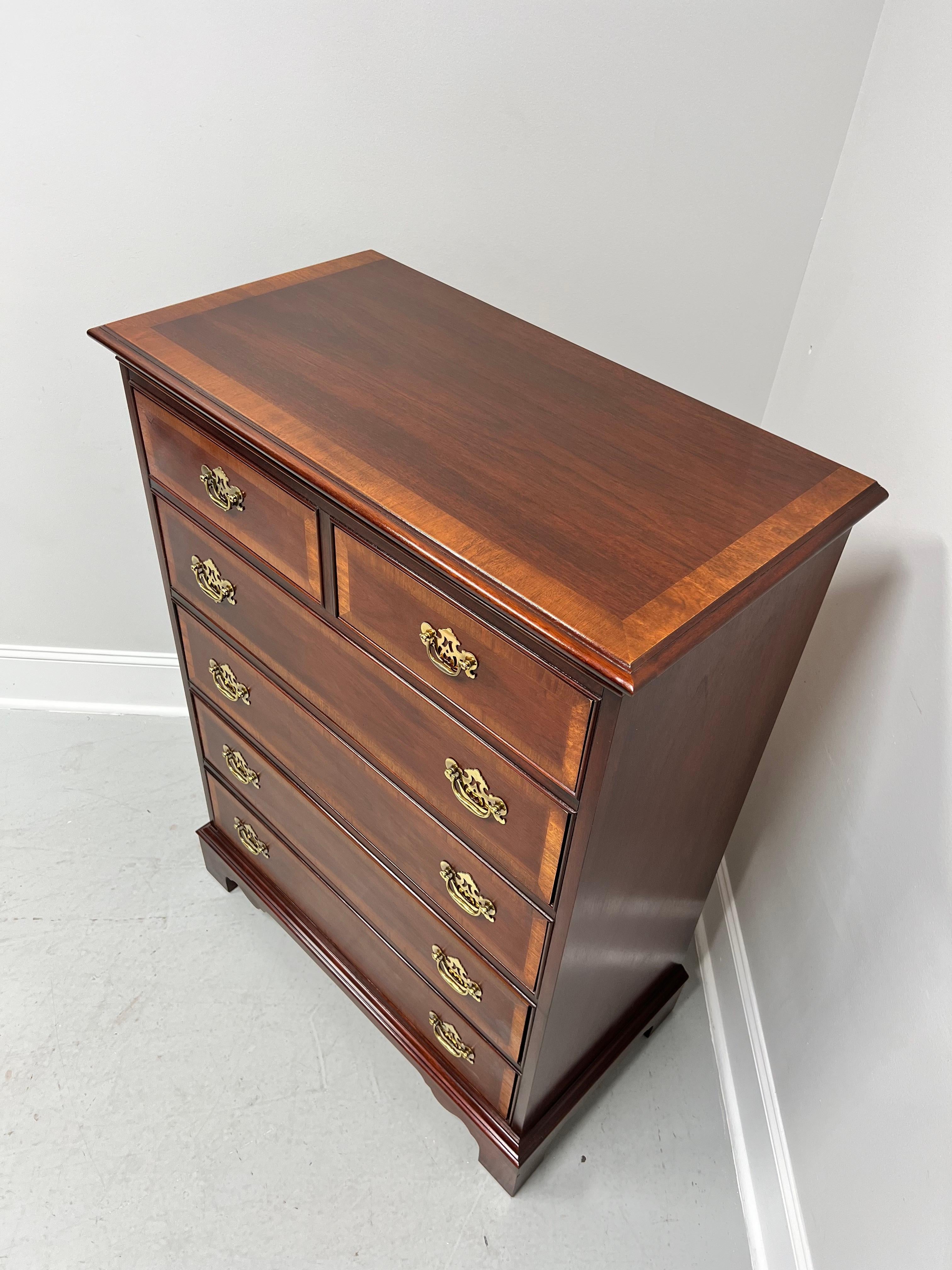Brass DIXIE Banded Mahogany Chippendale Chest of Six Drawers - B For Sale