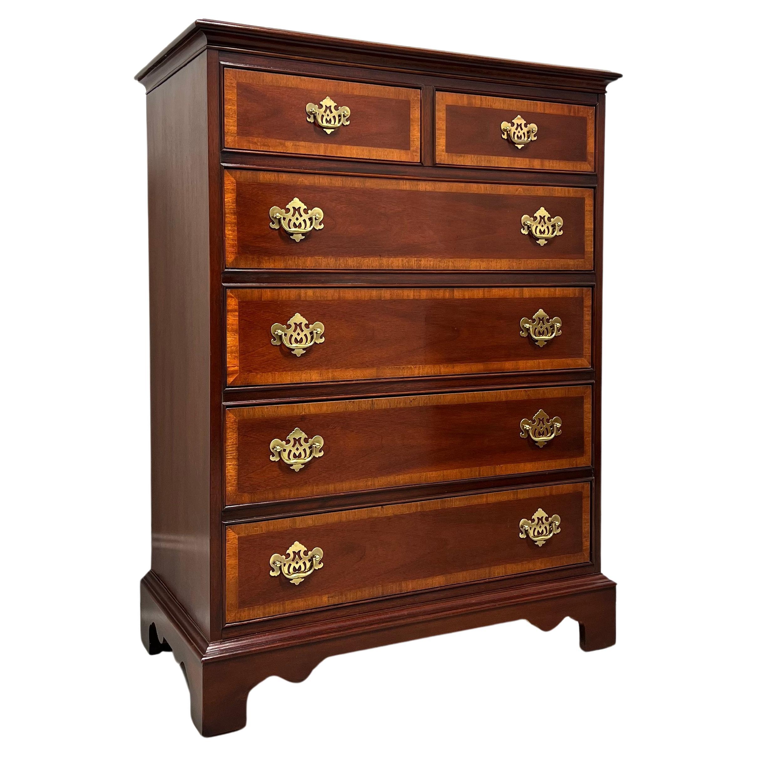 DIXIE Banded Mahogany Chippendale Chest of Six Drawers - B For Sale