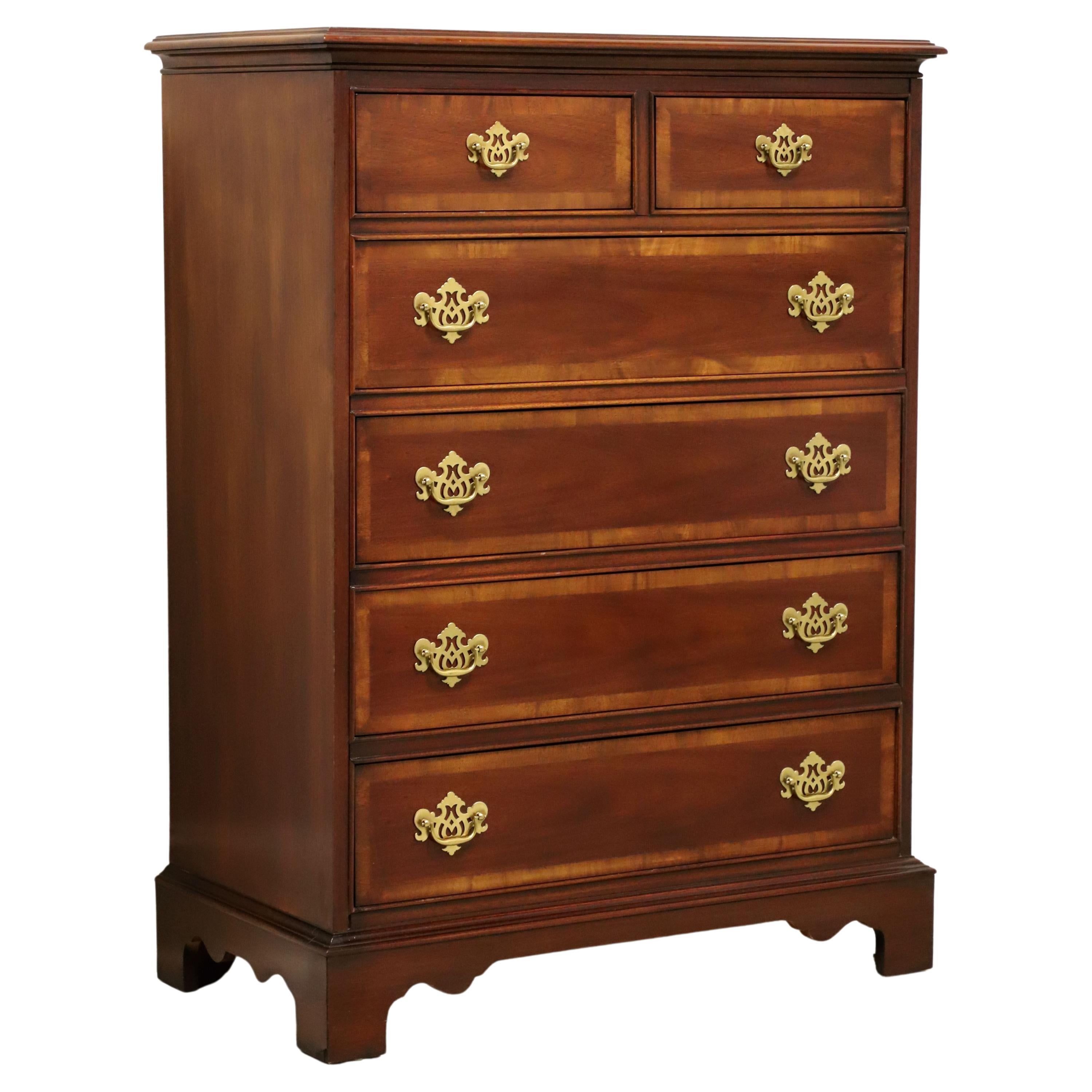 DIXIE Banded Mahogany Chippendale Chest of Six Drawers - A For Sale